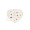 White heart-shaped PU leather crossbody bag with colorful rhinestones and silver stars - White