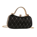 Elegante schwarze Samt-Clutch mit silbernem Rautengitter und goldnem Metallgriff - Schwarz