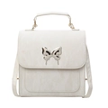 Weiße Mini-Rucksacktasche mit silberner Schmetterlingsschnalle und Marmor-Ledertextur - Gebrochenes Weiß