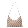 Bolso de hombro hobo con estampado de monograma de trébol marrón rojizo y herrajes dorados - Caqui