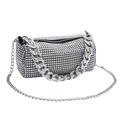 Sparkling silver rhinestone mini barrel bag with dual chain straps for evening parties - Silver