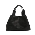 Minimalist black woven hobo handbag with classic leather weaving and dual top handles - Black