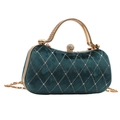 Dunkelgrüne Samt-Abendtasche mit Strass-Gittermuster und goldener Kette - Dunkelgrün