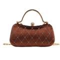 Braune Samt-Stepptasche mit Strasssteinen und goldener Kette in kleiner Quadratform - Kaffeebraun