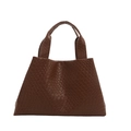 Large woven dark brown bucket tote bag with textured faux leather and modern twin handles - Brown