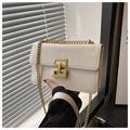 Dettaglio della borsa a tracolla bianca con fibbia dorata e texture in pelle liscia - Bianco