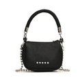 Schwarze Mini-Satteltasche aus Narbenleder mit silbernen Sternen und Perlenkette - Schwarz