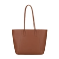 Brown large capacity vintage leather tote bag with pebble texture and slim shoulder straps - Brown