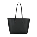 Classic black tote bag in lychee pattern faux leather with long slim shoulder straps - Black
