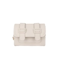 Minimalist cream white crossbody bag with rectangular flap and gold buckle straps - White
