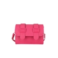 Minimalist bright pink faux leather crossbody bag with decorative buckles for women - Rose Red