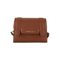 Borsa a tracolla marrone caramello con cinturini decorativi e scritta dorata - Marrone