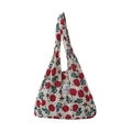 Bloemen canvas draagtas met rozenpatroon en EMIS-label op een witte achtergrond - Model 4