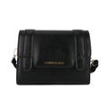 Elegante borsa a tracolla rettangolare nera con logo dorato e finiture in metallo - Nero