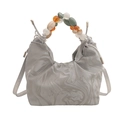 Chic grey marble tote bag with multi-color beaded handle and drawstring closure - Silver
