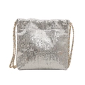 Chic silver sequin bucket bag with gold chain strap for women's luxury evening fashion - Silver