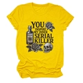 Detail of yellow cotton T-shirt featuring vintage serial killer and poison print - S / Yellow
