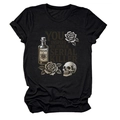 Detail of Gothic print with skull and roses on a black cotton crewneck T-shirt - S / Tops / Black