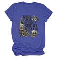Detail of blue heather t-shirt with skull, roses, and Poison bottle graphic print - S / Vintage Blue