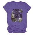 Detail of dark gothic print on purple heather cotton t-shirt with skull and rose - S / Purple