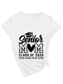 Detail view of V-neck white T-shirt with Senior Mom Class of 2026 print and bottom knot - S / White (Black Font)