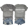 Detail view of the senior mom class of 2026 print on a gray t-shirt and denim shorts - S / Dark Gray (White Font)