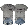 Front and back view of Senior Mom Class of 2026 T-shirt with frayed denim shorts - S / Dark Grey (Black Font)