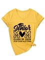 Detail of Senior Mom Class of 2026 V-neck T-shirt with side knot and soft knit fabric - S / Yellow (Black Font)