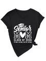 Detail of V-neck black T-shirt with Senior Mom Class of 2026 white screen printing - Black (White Font)