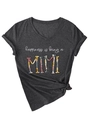 Macro shot of V-neck T-shirt detail with floral MIMI print and knotted hem - Heather Grey (White Graphic) (3812)