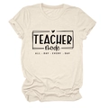 Close-up of Teacher Mode print on a creamy round neck short sleeve cotton T-shirt - S / Sand (Black Font)