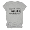 Close-up of Teacher Mode print on grey short sleeve t-shirt with heart graphic - Light Gray (Black Font)