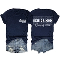 T-shirt bleu marine Senior Mom Class of 2026 en coton à manches courtes avec imprimé blanc - Bleu Marine (Police Blanche)