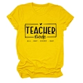 Detail of yellow Teacher Mode cotton t-shirt with rolled sleeves and slogan print - Yellow (Black Font)