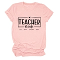 Pink Teacher Mode short sleeve cotton t-shirt with black letter print on white background - Pink (Black Print)