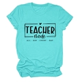 Detail of TEACHER mode graphic print on mint green cotton crewneck t-shirt for women - Deep Water Blue (Black Font)