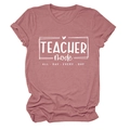 Close-up of Teacher Mode All Day Every Day slogan print on dusty pink cotton t-shirt - Rose Gold (White Font)