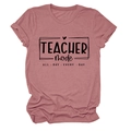 Close-up of Teacher Mode print on mauve cotton blend t-shirt with heart graphic - Rose Gold (Black Font)