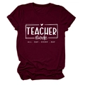 Close-up of Teacher Mode All Day Every Day slogan print on a maroon cotton t-shirt - Wine Red (White Font)