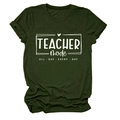 Detailed texture of dark green cotton T-shirt featuring white Teacher Mode typography - Army Green (White Font)
