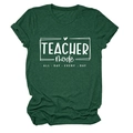 Detail of forest green Teacher Mode t-shirt showing cotton blend texture and white graphic print - Retro Green (White Font)