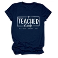 Detail of Teacher Mode All Day Every Day slogan print on navy blue cotton T-shirt - Navy Blue (White Font)