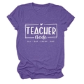 Close-up of purple Teacher Mode cotton blend T-shirt with rolled sleeves on white background - Purple (White Font)