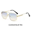 Gafas de sol aviador vintage con montura de metal dorado y lentes degradadas azul té - Montura Dorada Lente Azul Té