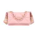 Borsa a tracolla trapuntata rosa con catena in plastica e ampia tracolla stampata - Rosa