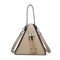 Beige dreieckige Umhängetasche mit schwarzen Kontrastkanten und Kordelzug-Detail - Khaki
