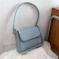 Minimalist light blue rectangular crossbody bag with gold metal buckle on tweed fabric - Blue