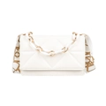 Piccola borsa quadrata bianca trapuntata con manico a catena e tracolla larga decorata - Bianco