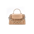 Schicke beige gesteppte quadratische Handtasche mit Kette und Griff für Damen - Khaki