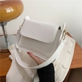 Minimalist white leather square shoulder bag with wide strap and golden buckle - White